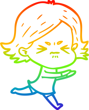 Gökkuşağı gradyan çizimi bir insan tarafından çizilmiş kızgın bir kız çizgi filmi