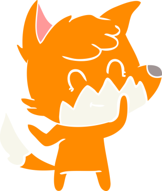 Bir insan tarafından çizilmiş düz renkli çizgi film mutlu tilki