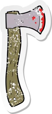 Bir insan tarafından çizilmiş kanlı bir baltanın gerilimli çıkartması.