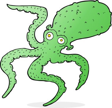 Bir insan tarafından çizilmiş ahtapot çizgi filmi.