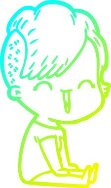 Bir insan tarafından çizilmiş, mutlu bir hipster kız çizgi filmi.