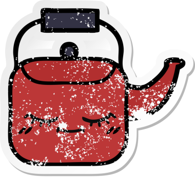 Bir insan tarafından çizilmiş tatlı bir çaydanlığın sıkıntılı çıkartması.