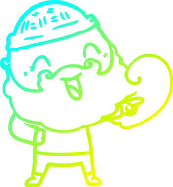 Soğuk hava çizgisi, sakallı ve kış şapkalı mutlu bir adamın bir insan tarafından çizilmiş resmi.