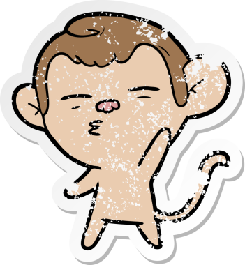 Bir insan tarafından çizilmiş şüpheli bir maymunun sıkıntılı çıkartması.