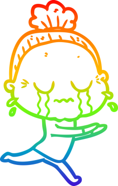 Gökkuşağı gradyan çizgi çizimi bir insan tarafından çizilmiş ağlayan yaşlı bir kadın