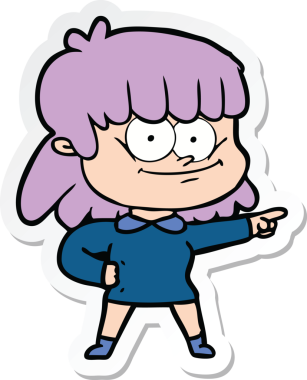 Bir insan tarafından çizilmiş gülümseyen bir çizgi film kızının çıkartması.