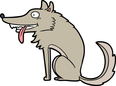 Bir insan tarafından çizilmiş aç kurt çizgi filmi.