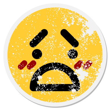 Bir insan tarafından çizilmiş mutsuz yüz dairesel çıkartması.