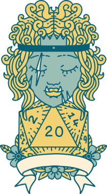 Retro Dövme Biçimi Yarı Ork Barbar Karakteri Bir insan tarafından çizilmiş doğal 20 zar