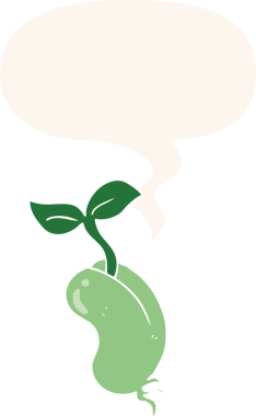 bir insan tarafından çizilmiş konuşma baloncuğu ile filizlenen çizgi film tohumu