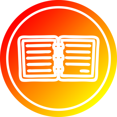 Bir insan tarafından çizilen sıcak gradyan bitiş çizgili kitap dairesel simgesine dikkat et