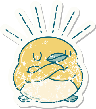 Bir insan tarafından çizilmiş katlanmış kanatları olan eski bir dövme stili Robin çıkartması.