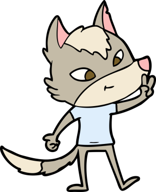 Dost canlısı kurt bir insan tarafından çizilmiş barış işareti veriyor.