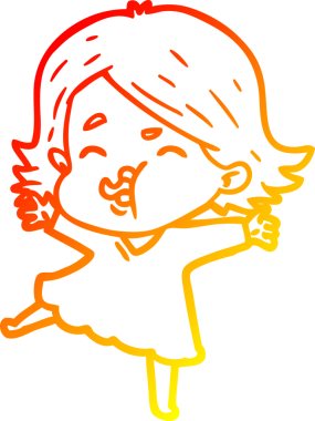 Bir insan tarafından çizilmiş bir çizgi film kızının sıcak çizgi çizimi.