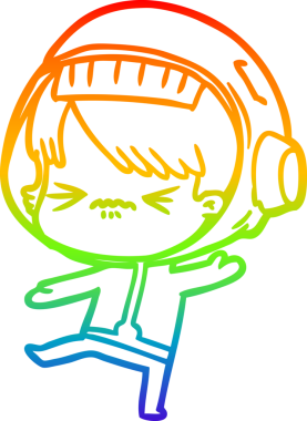 Gökkuşağı gradyan çizgisi kızgın bir uzay kızının çizimi bir insan tarafından çizilmiş