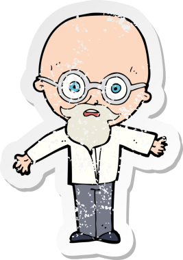 Bir insan tarafından çizilmiş dahi bir bilim adamının gerilimli retro yapıştırması.