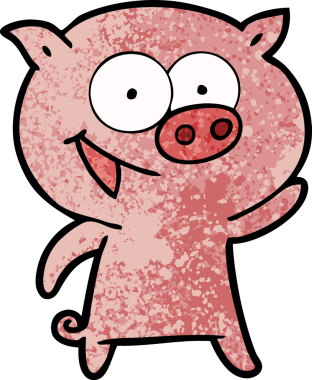 Bir insan tarafından çizilmiş neşeli domuz çizgi filmi.