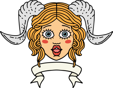 Retro Dövme Biçimi karakter yüzünü bir insan tarafından çizilmiş parşömen pankartıyla düzenliyor