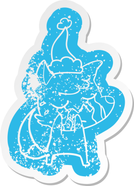 Ağlayan tilki çizgi filmi bir insan tarafından çizilmiş Noel Baba şapkasının çıkartması.