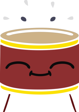 Bir insan tarafından çizilen davulun düz renk retro karikatürü