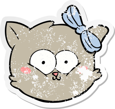 Bir insan tarafından çizilmiş kedi yüzlü şirin bir çizgi film çıkartması.