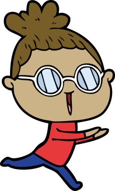 Bir insan tarafından çizilmiş gözlüklü bir karikatür kadın.