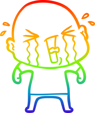 Bir insan tarafından çizilmiş ağlayan kel bir adamın çizgi çizimi.