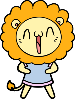 Bir insan tarafından çizilmiş mutlu çizgi film aslanı.