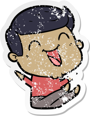 Bir insan tarafından çizilmiş gülen karikatür adamın sıkıntılı çıkartması.