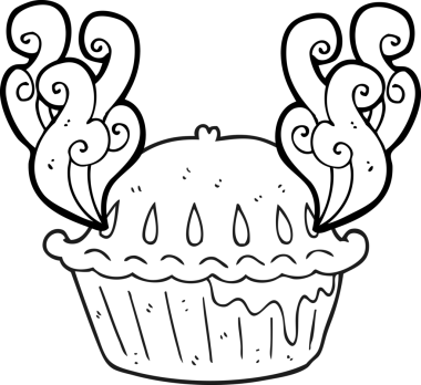 Bir insan tarafından çizilmiş siyah beyaz bir turta.