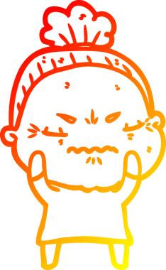 Bir insan tarafından çizilmiş, karikatür çizen yaşlı bir kadın.