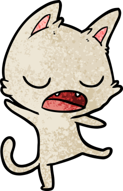 Bir insan tarafından çizilmiş konuşan kedi çizgi filmi.