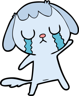 Bir insan tarafından çizilmiş şirin bir çizgi film köpeği ağlıyor.