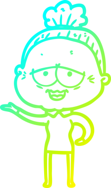 Bir insan tarafından çizilmiş, mutlu, yaşlı bir kadının çizdiği soğuk çizgi.