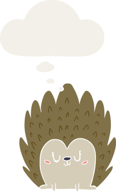 Düşünce baloncuğu insan tarafından çizilmiş şirin bir kirpi çizgi filmi.