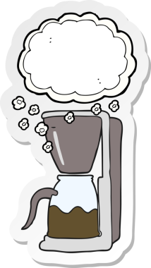 Bir insan tarafından çizilmiş çizgi film kahve makinesinin çıkartması.