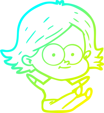 Bir insan tarafından çizilmiş mutlu çizgi film kızı çizimi.