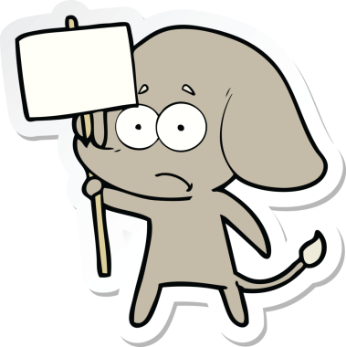 Bir insan tarafından çizilmiş protesto işaretli, belirsiz bir filin çıkartması.