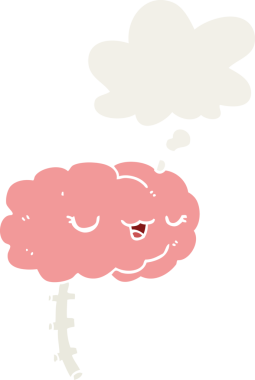 Bir insan tarafından çizilmiş düşünce baloncuklu mutlu çizgi film beyni.