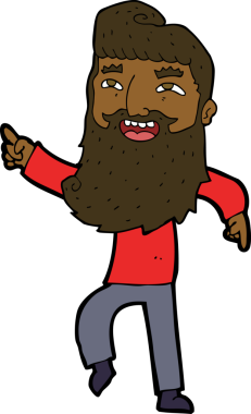 Bir insan tarafından çizilmiş ve gülen sakallı bir çizgi film adamı.