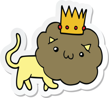 Bir insan tarafından çizilmiş taçlı çizgi film aslanı çıkartması.