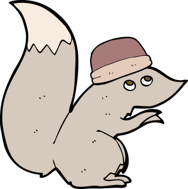 Bir insan tarafından çizilmiş şapka giyen bir sincap.