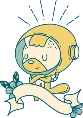 Bir insan tarafından çizilmiş astronot kostümlü dövme stili hayvan dövmeli parşömen.