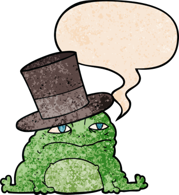 bir insan tarafından çizilmiş, konuşma baloncuğu olan zengin çizgi film karakurbağası