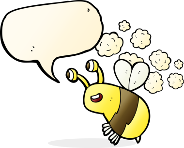 bir insan tarafından çizilmiş konuşma balonlu mutlu bir arı.