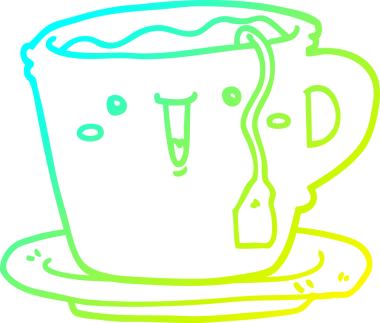 Bir insan tarafından çizilmiş soğuk gradyan çizgi film fincanı ve fincan tabağı.