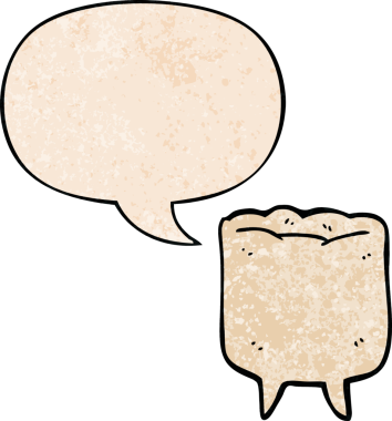 Bir insan tarafından çizilmiş eski moda konuşma baloncuklu çizgi film dişleri.