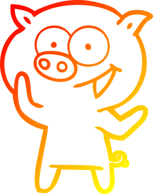 Bir insan tarafından çizilmiş neşeli bir domuz çizgi filmi.