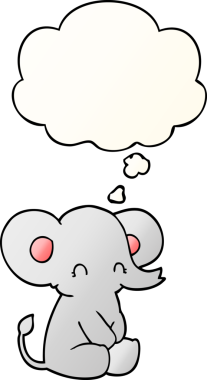 Düşünce baloncuğu insan tarafından çizilmiş şirin çizgi film fili.