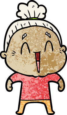 Bir insan tarafından çizilmiş mutlu yaşlı kadın çizgi filmi.